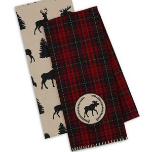 Set of Two Wildlife Dish Towels Moose Woods